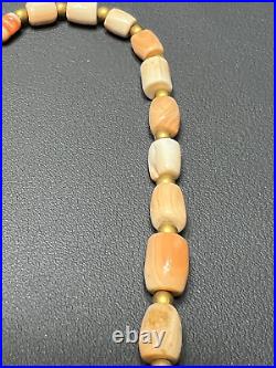 1930s Art Deco Conch Shell Beads Graduated Necklace Brass Spacers 20