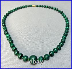 1930s Art Deco Green Malachite Graduated Beads Beaded Necklace 87gr