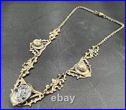 1930s Art Deco / Nouveau Crystal Cameo Intaglio Station Necklace