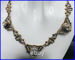 1930s Art Deco / Nouveau Crystal Cameo Intaglio Station Necklace