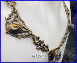 1930s Art Deco / Nouveau Crystal Cameo Intaglio Station Necklace