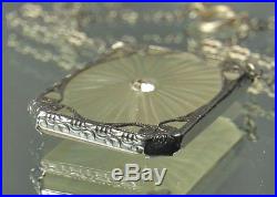 1930s Art Deco RHODIUM CAMPHOR GLASS Sunray Crystal NecklacePAPERCLIP Chain