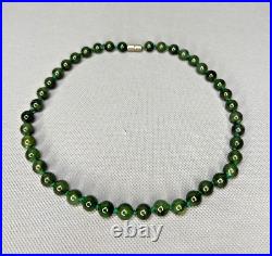 1930s Art Deco Spinach Green Nephrite Jade Bead Beaded Necklace Knots
