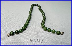 1930s Art Deco Spinach Green Nephrite Jade Bead Beaded Necklace Knots