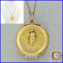 1930s Art Deco Yellow Gold Blessed Religious Mother Mary Locket Pendant Necklace