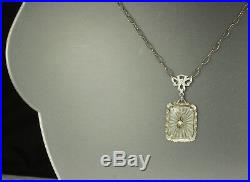 1930s CAMPHOR GLASS Necklace ART DECO Sunray Crystal RHODIUM Plated 17 FAB