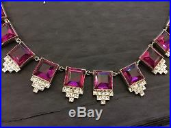 1930s French Art Deco Open Back Rivière Ruby Pink Diamond Paste Collar Necklace