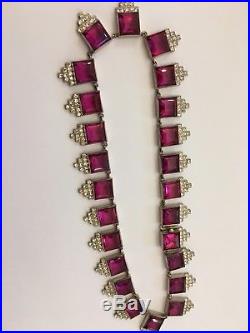 1930s French Art Deco Open Back Rivière Ruby Pink Diamond Paste Collar Necklace