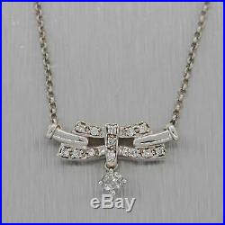 1940s Antique Art Deco 14k White Gold. 35ctw Diamond Pendant Chain Necklace