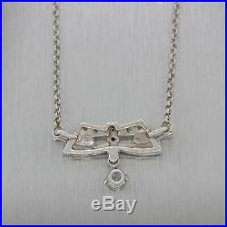 1940s Antique Art Deco 14k White Gold. 35ctw Diamond Pendant Chain Necklace