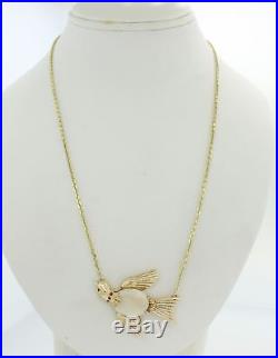 1940s Antique Art Deco Vintage Estate 14k Gold Opal Bird Pendant Chain Necklace