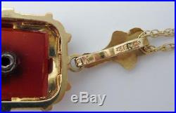 1940s Art Deco 14K Yellow Gold & Carnelian Necklace Pendant & Chain No Reserve