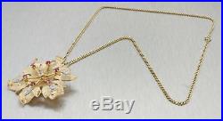1940s Vintage Art Deco Style 14k Gold. 90ctw Ruby Diamond Pendant Necklace