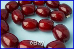 195 grams Art Deco Cherry fake Amber Bakelite style Oval Beads Necklace