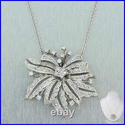 1950's Antique Art Deco 14k White Gold 1.50ctw Diamond Flower 20 Necklace