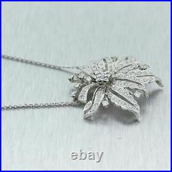 1950's Antique Art Deco 14k White Gold 1.50ctw Diamond Flower 20 Necklace