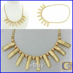 1960s Art Deco Style Solid 14k Yellow Gold Herringbone Chain Choker Necklace