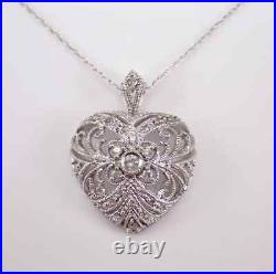 1Ct Round Real Moissanite Heart Vintage Art Deco Pendant 14K White Gold Plated