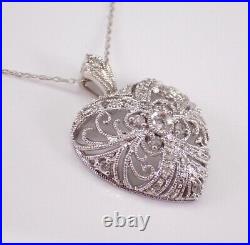 1Ct Round Real Moissanite Heart Vintage Art Deco Pendant 14K White Gold Plated