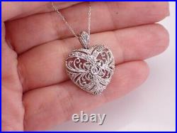 1Ct Round Real Moissanite Heart Vintage Art Deco Pendant 14K White Gold Plated