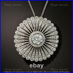 2.40 Ct Round Cut Moissanite Art Deco Pendent Necklace Real 925 Sterling Silver