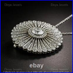 2.40 Ct Round Cut Moissanite Art Deco Pendent Necklace Real 925 Sterling Silver