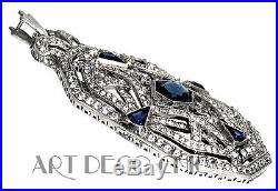 20s Art Deco Fishel Nessler Sterling Sapphire & Diamante Paste Pendant Necklace