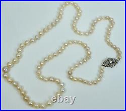 22 GIA Platinum Diamond Art Deco Cultured Akoya Pearl Strand Necklace Vintage