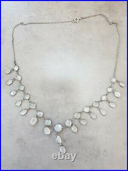 222z edwardian/ art deco sterling silver moonstone fringe necklace