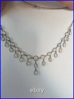 222z edwardian/ art deco sterling silver moonstone fringe necklace