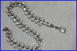 25 long Antique Art Deco Crystal Paste Sterling Open Back Bezel Lariat Necklace