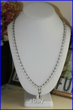 25 long Antique Art Deco Crystal Paste Sterling Open Back Bezel Lariat Necklace
