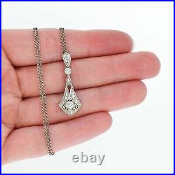 2Ct Round Lab Created Diamond Art Deco Pendant Necklace 14k White Gold Plated