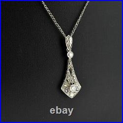 2Ct Round Lab Created Diamond Art Deco Pendant Necklace 14k White Gold Plated