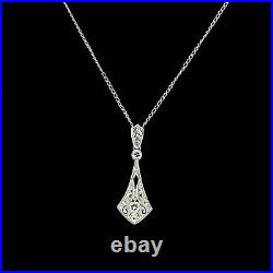 2Ct Round Lab Created Diamond Art Deco Pendant Necklace 14k White Gold Plated