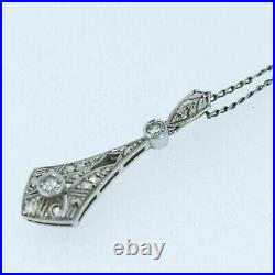 2Ct Round Lab Created Diamond Art Deco Pendant Necklace 14k White Gold Plated