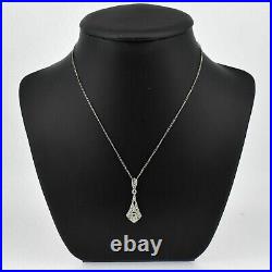 2Ct Round Lab Created Diamond Art Deco Pendant Necklace 14k White Gold Plated