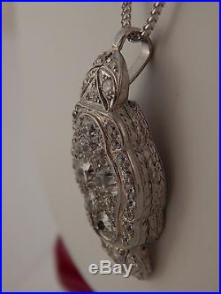 3.20 tcw ART DECO Old Mine Cut Diamond G/VS Handmade Pendant Platinum Necklace
