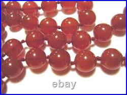 30 Long Knotted Vintage 1930s Art Deco 10mm Bead Natural Carnelian Necklace