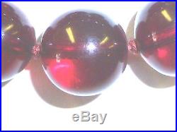 35 Art Deco Cherry Amber Necklace 14.8 mm Beads Knotted GORGEOUS