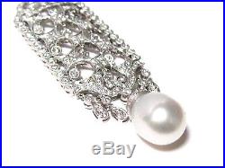 4.95 TCW Art Deco Natural Pearl & Diamond Drop Pendant Necklace 14k White Gold