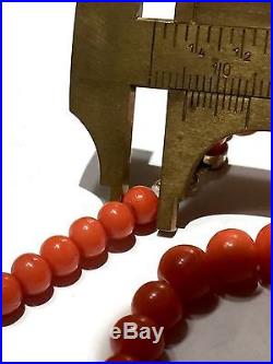 40g! RED NO DYE LONG natural round coral beads Antique Art Deco necklace