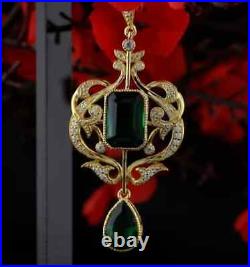 4Ct Emerald Lab Created Emerald Vintage Art Deco Pendant 14K Yellow Gold Plated