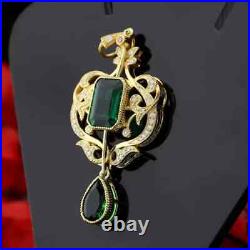 4Ct Emerald Lab Created Emerald Vintage Art Deco Pendant 14K Yellow Gold Plated