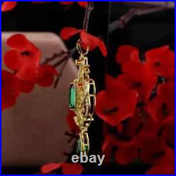 4Ct Emerald Lab Created Emerald Vintage Art Deco Pendant 14K Yellow Gold Plated