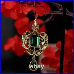 4Ct Emerald Lab Created Emerald Vintage Art Deco Pendant 14K Yellow Gold Plated