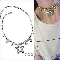 50's 60's RHINESTONE STAR NECKLACE Vintage Art Deco Choker Pentagram 5 Point