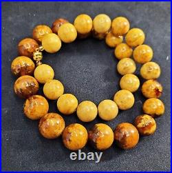 57.19g AMBER BEAD NECKLACE ANTIQUE RARE ART DECO EGG YOLK CHINESE