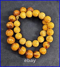 57.19g AMBER BEAD NECKLACE ANTIQUE RARE ART DECO EGG YOLK CHINESE