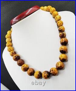 57.19g AMBER BEAD NECKLACE ANTIQUE RARE ART DECO EGG YOLK CHINESE